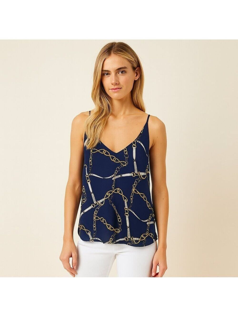 Banana Republic Navy Gold Chain Print Tank Top Camisole Size Small
